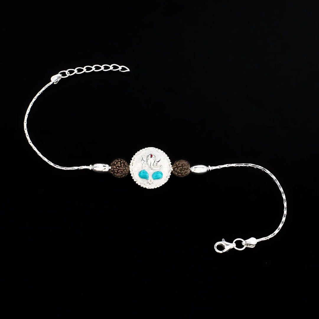 925 Real Sterling Silver Bracelet Lord Ganesha Rakhi 7.5"