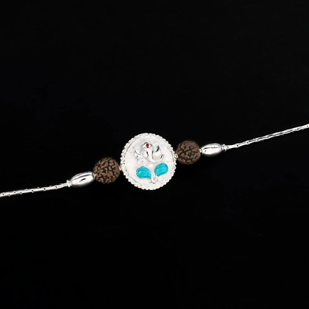 925 Real Sterling Silver Bracelet Lord Ganesha Rakhi 7.5"