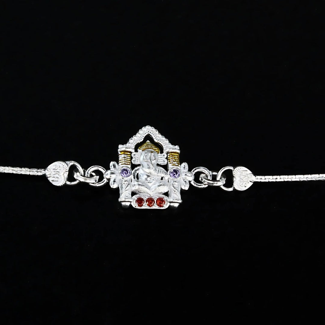 Real Silver Bracelet CZ Excellent gifting Ganesh Rakhi 6.3"