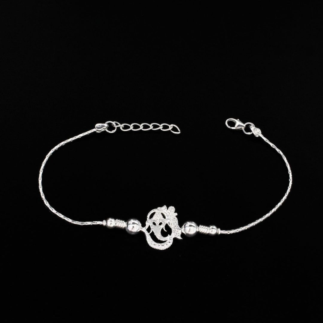 925 Real Sterling Silver Bracelet White cz Ganesha Rakhi  7.5"
