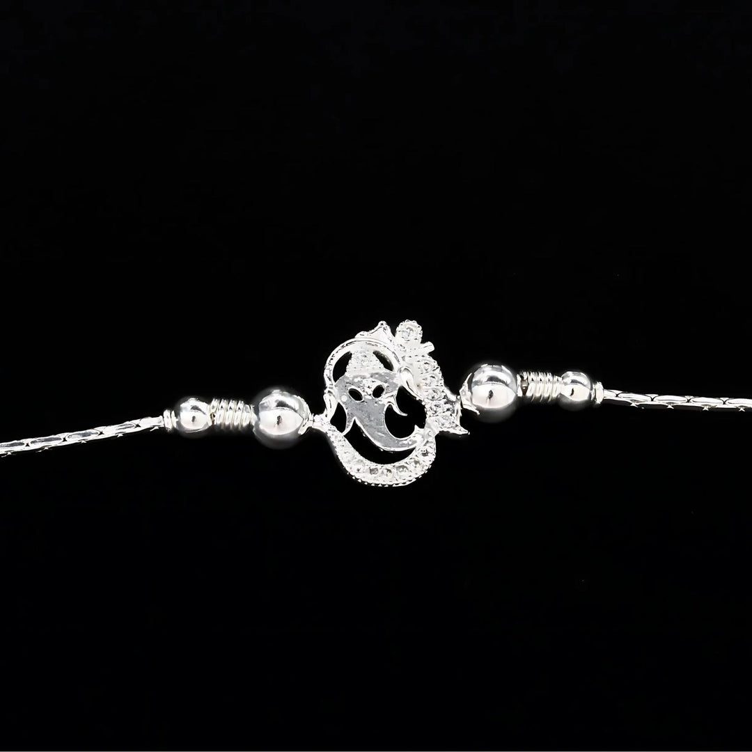 925 Real Sterling Silver Bracelet White cz Ganesha Rakhi  7.5"