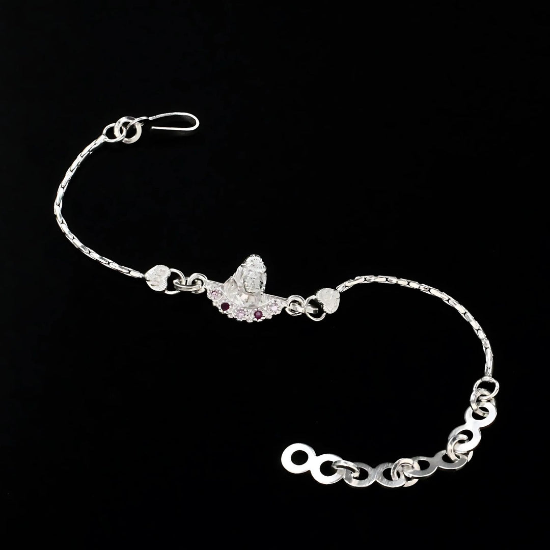 Indian Real Silver Bracelet Pink CZ Shiv Rakhi 6"