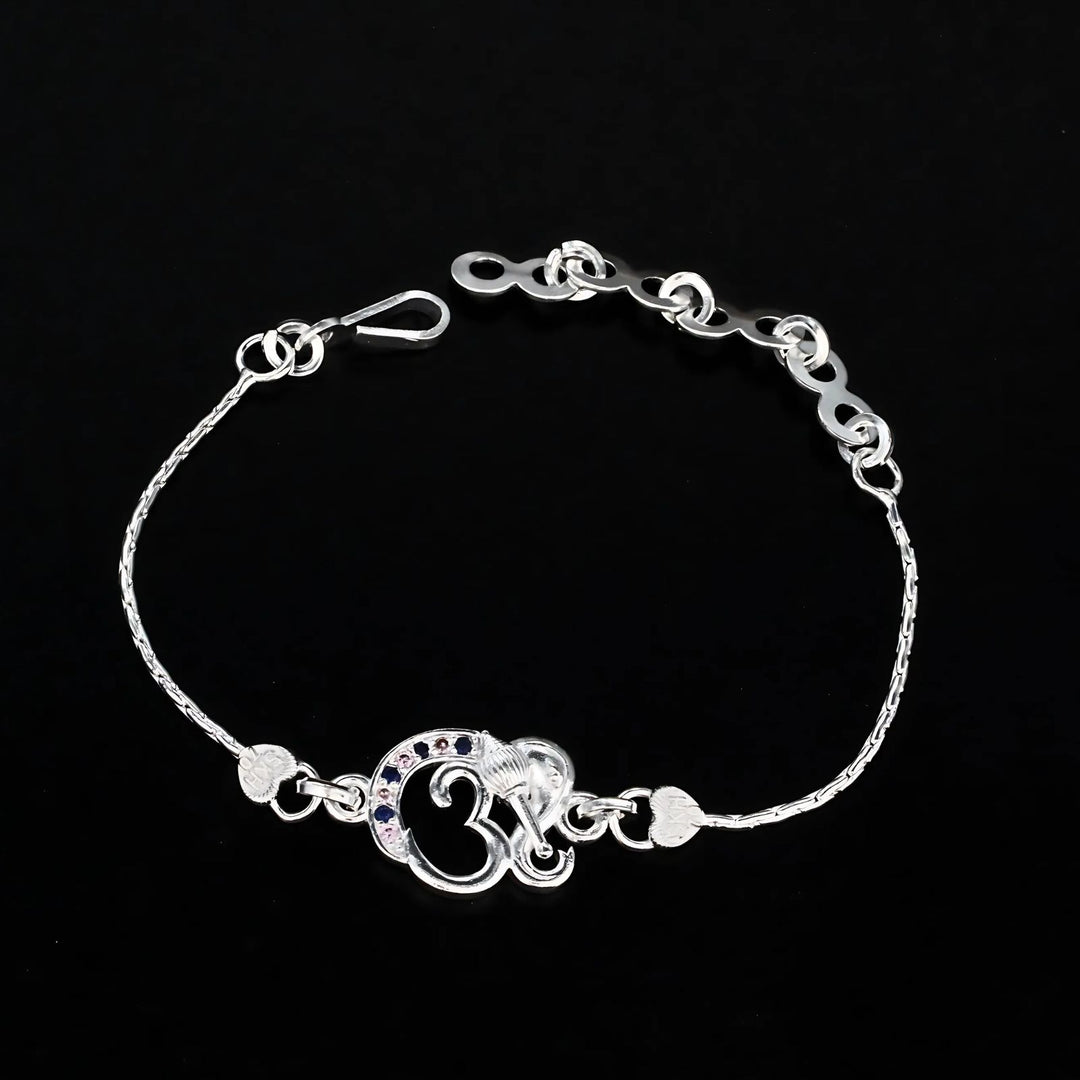 Real Silver Bracelet CZ  amazing trendy Om Rakhi 6"
