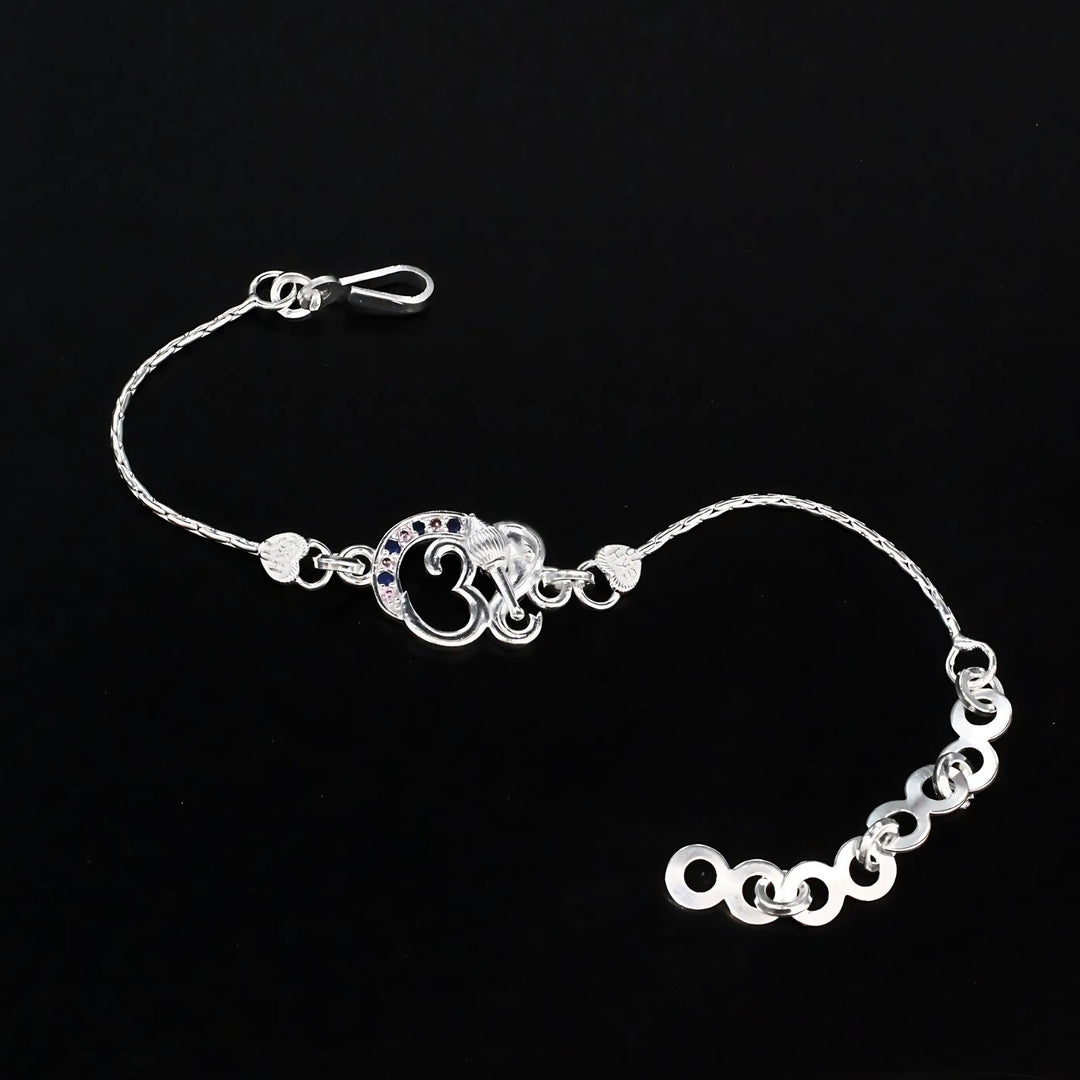 Real Silver Bracelet CZ  amazing trendy Om Rakhi 6"