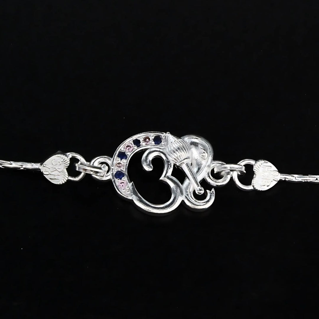 Real Silver Bracelet CZ  amazing trendy Om Rakhi 6"