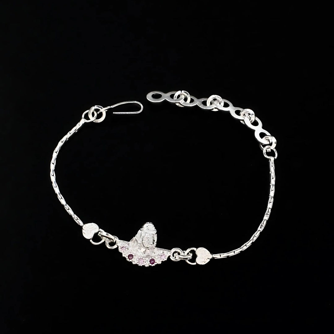 Indian Real Silver Bracelet Pink CZ Shiv Rakhi 6"