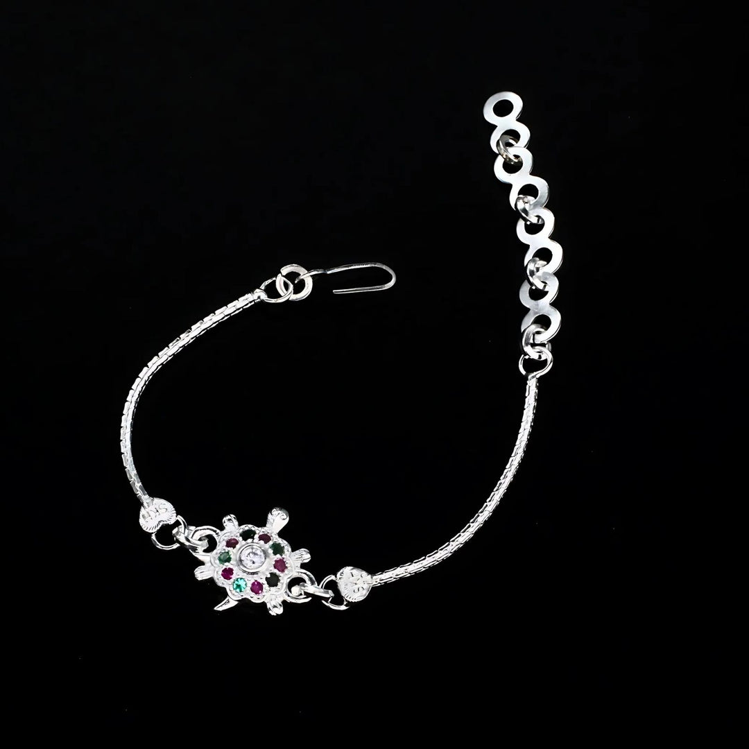 Real Silver Bracelet Multi CZ gifting Turtle style Rakhi 6"
