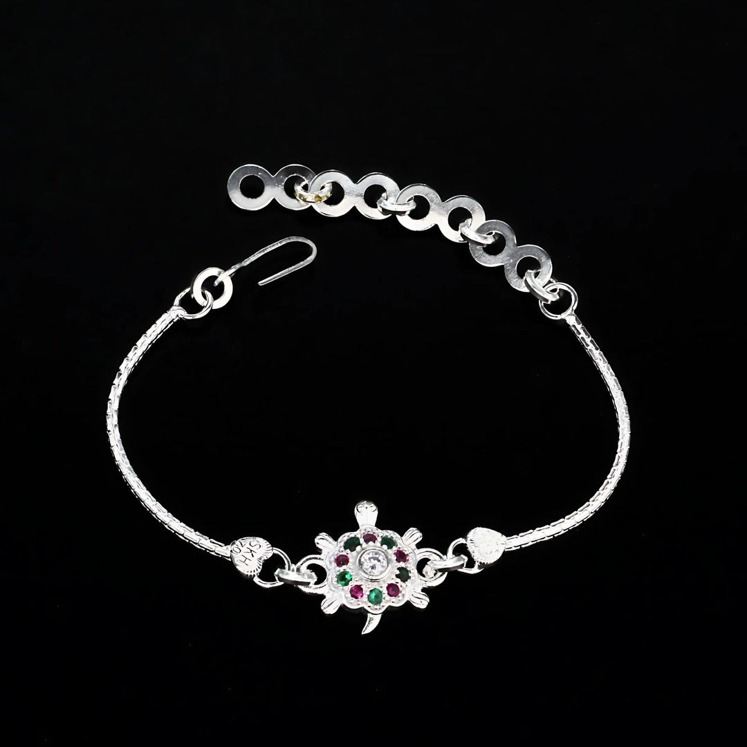 Real Silver Bracelet Multi CZ gifting Turtle style Rakhi 6"