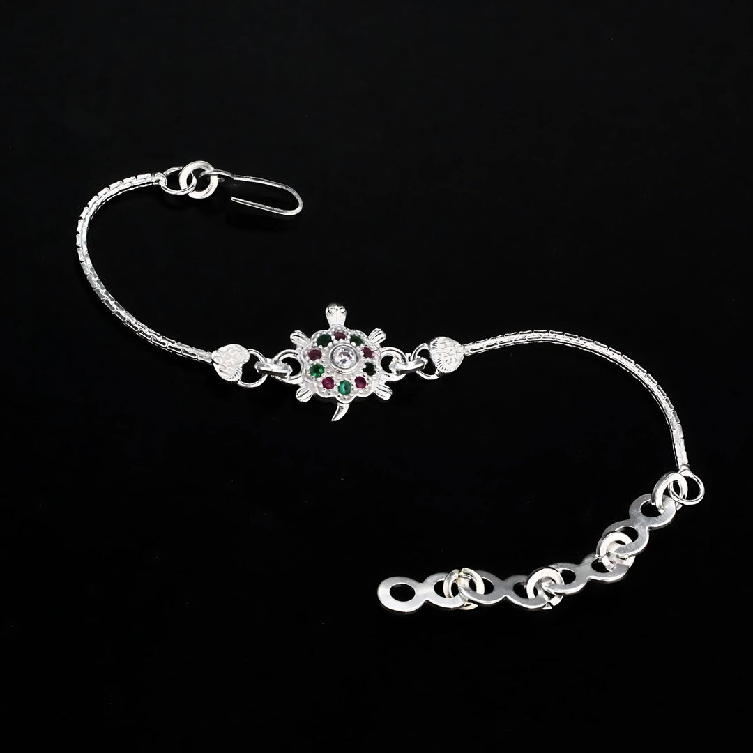 Real Silver Bracelet Multi CZ gifting Turtle style Rakhi 6"