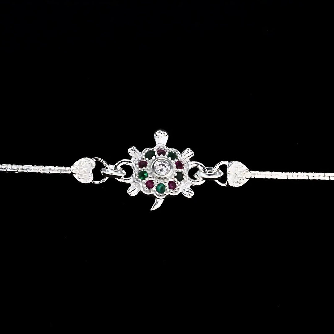Real Silver Bracelet Multi CZ gifting Turtle style Rakhi 6"
