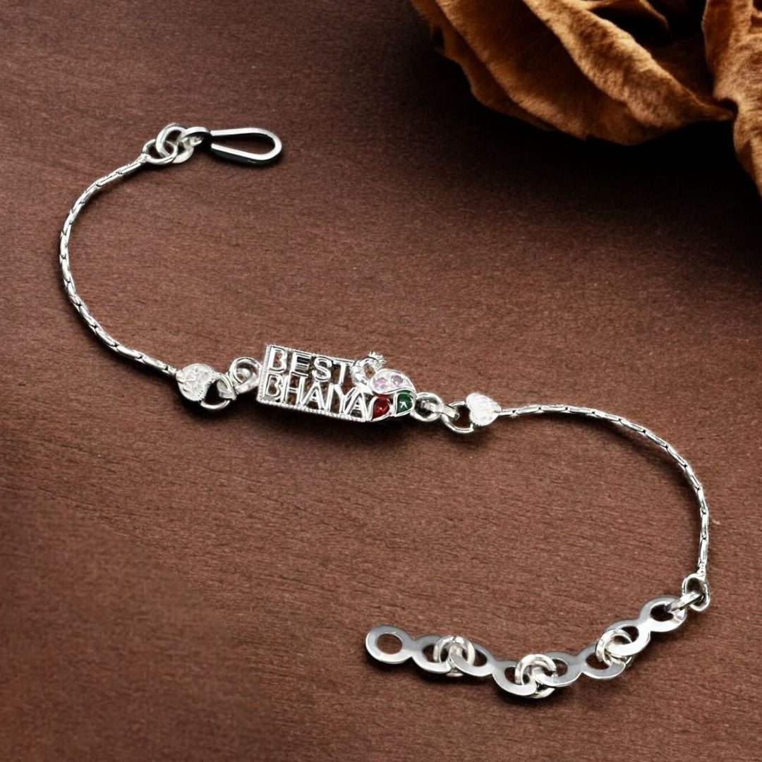 Real Silver Bracelet CZ unique Best Bhaiya Peacock Rakhi 6.2"