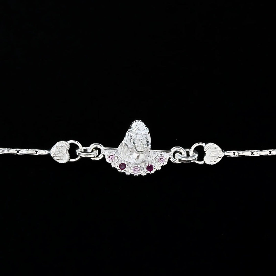 Indian Real Silver Bracelet Pink CZ Shiv Rakhi 6"