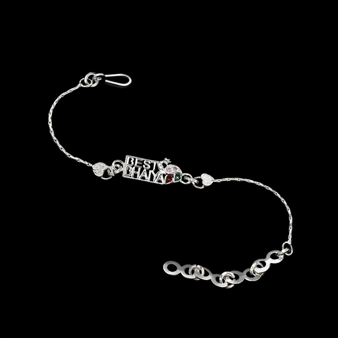 Real Silver Bracelet CZ unique Best Bhaiya Peacock Rakhi 6.2"