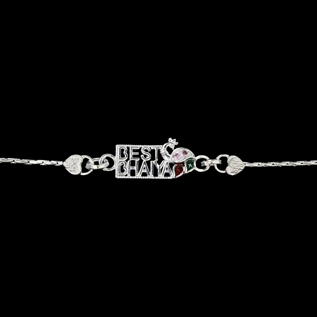 Real Silver Bracelet CZ unique Best Bhaiya Peacock Rakhi 6.2"