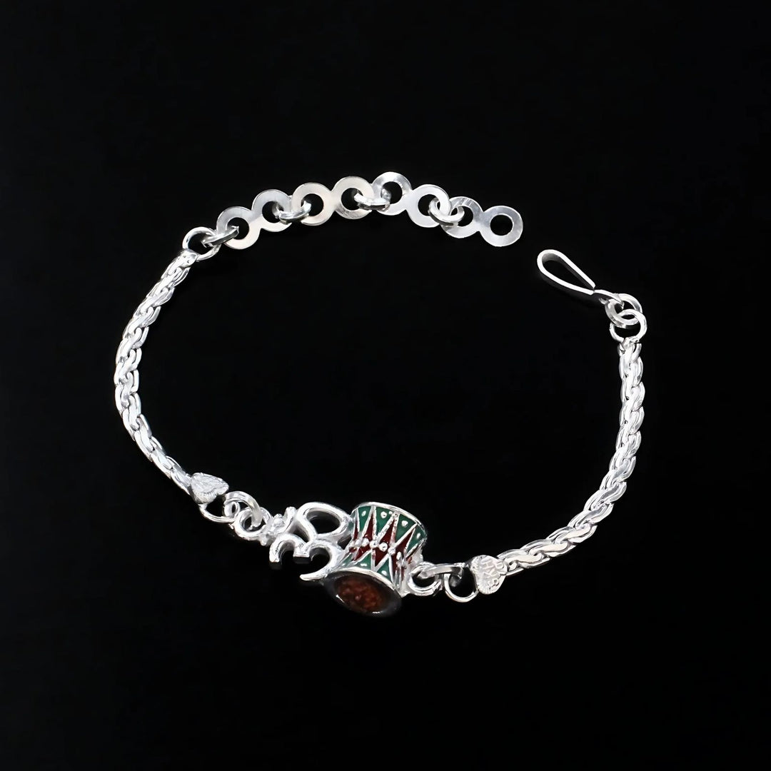 Indian Real Silver Bracelet gorgeous Om Rudraksha Rakhi 6.2"