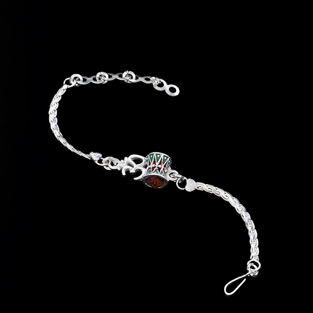 Indian Real Silver Bracelet gorgeous Om Rudraksha Rakhi 6.2"