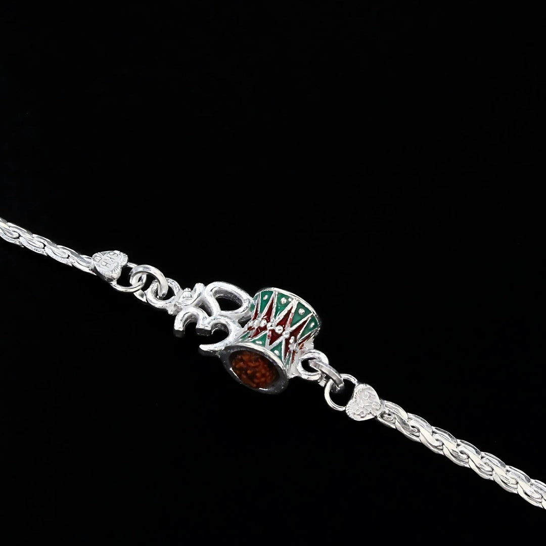 Indian Real Silver Bracelet gorgeous Om Rudraksha Rakhi 6.2"
