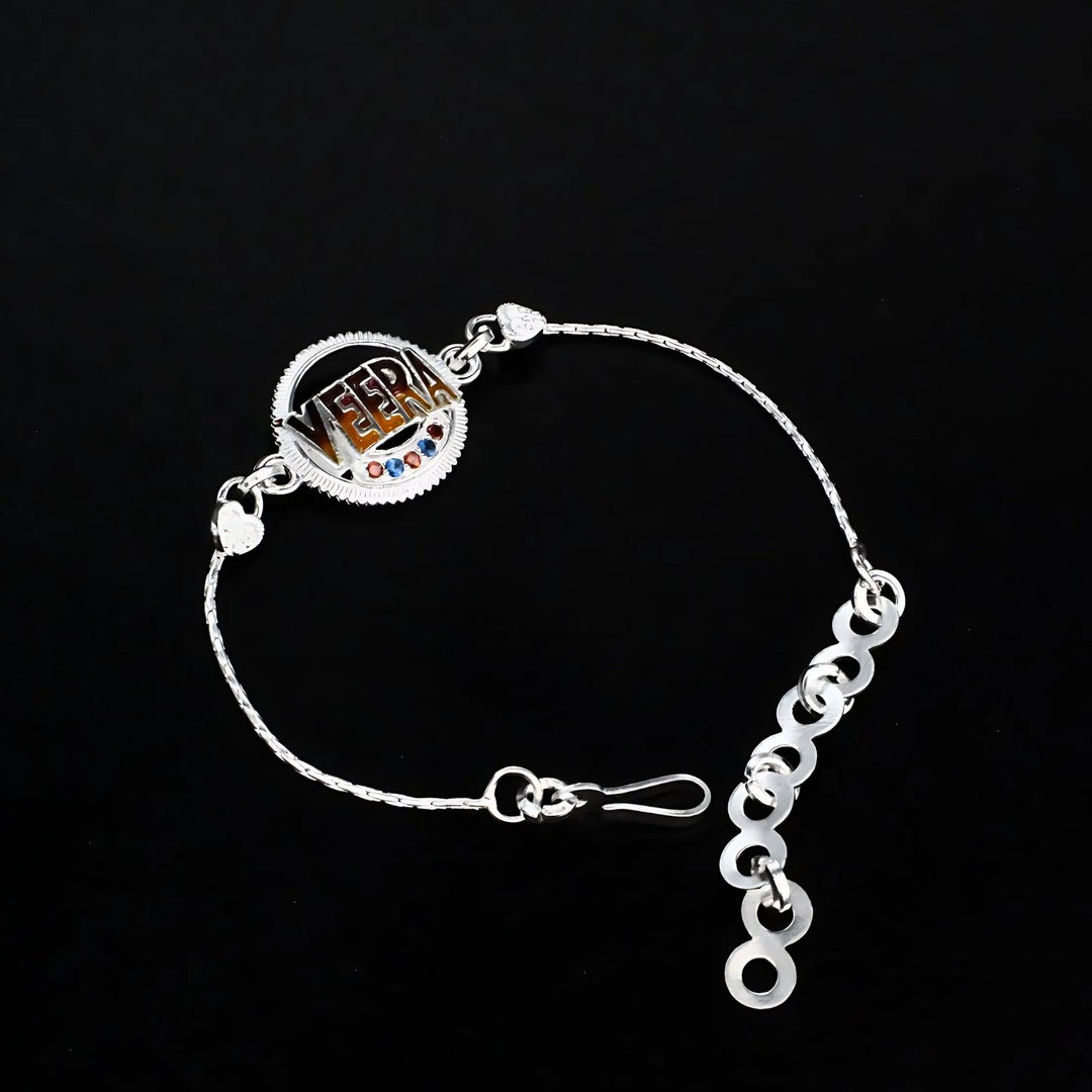 Real Silver handmade CZ Bracelet Veera Indian gifting Rakhi 6"