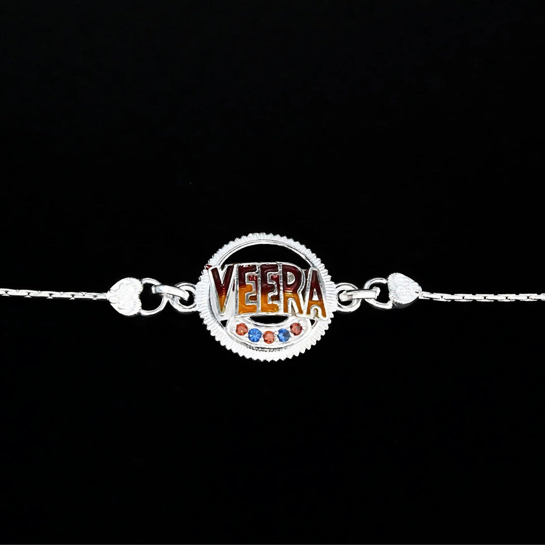 Real Silver handmade CZ Bracelet Veera Indian gifting Rakhi 6"