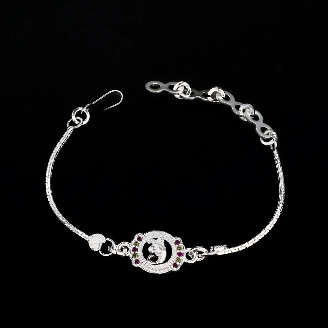 Real Silver Bracelet Multi CZ Ganesha Rakhi 5.8"