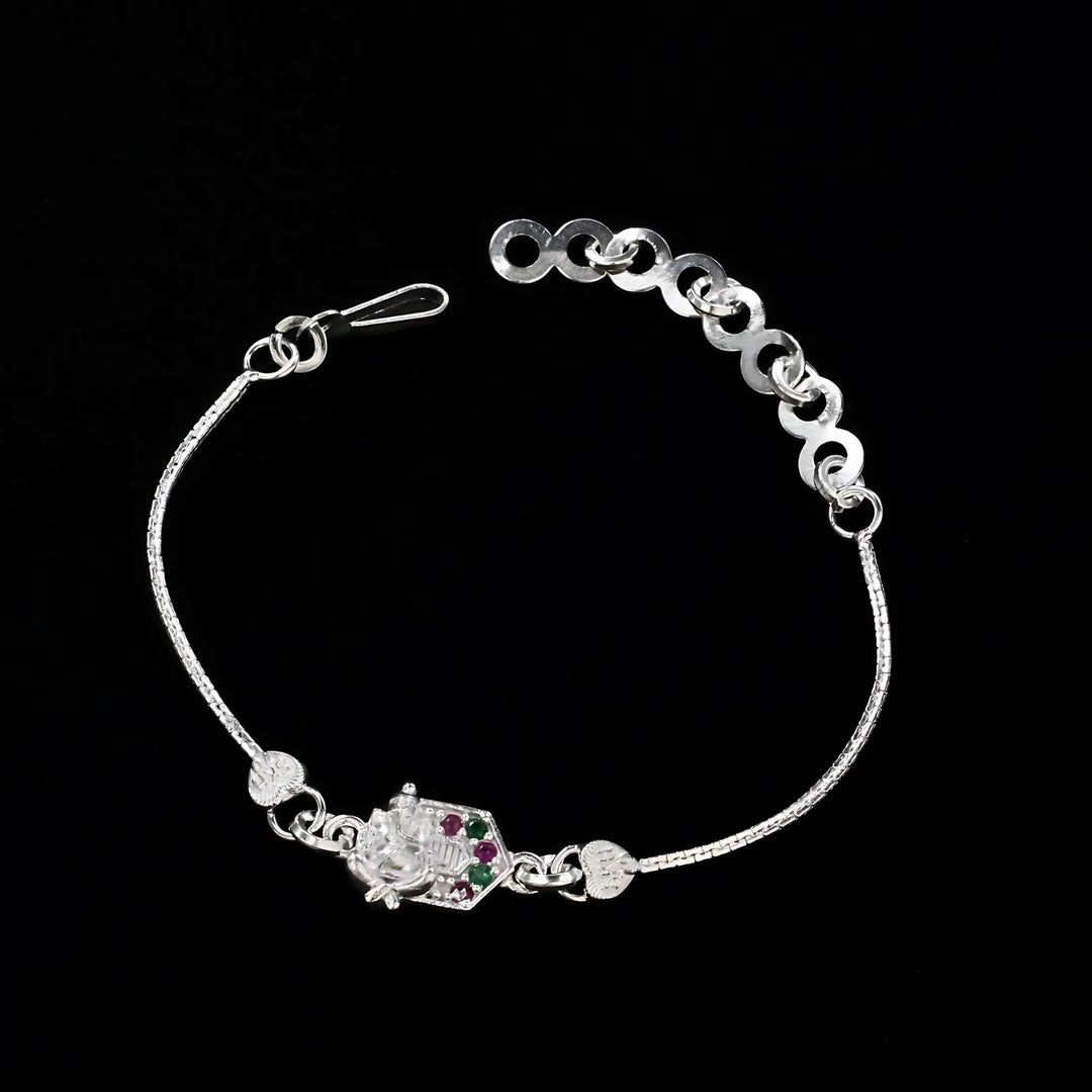 Real Silver Bracelet CZ gifting Ganesha Rakhi 6"