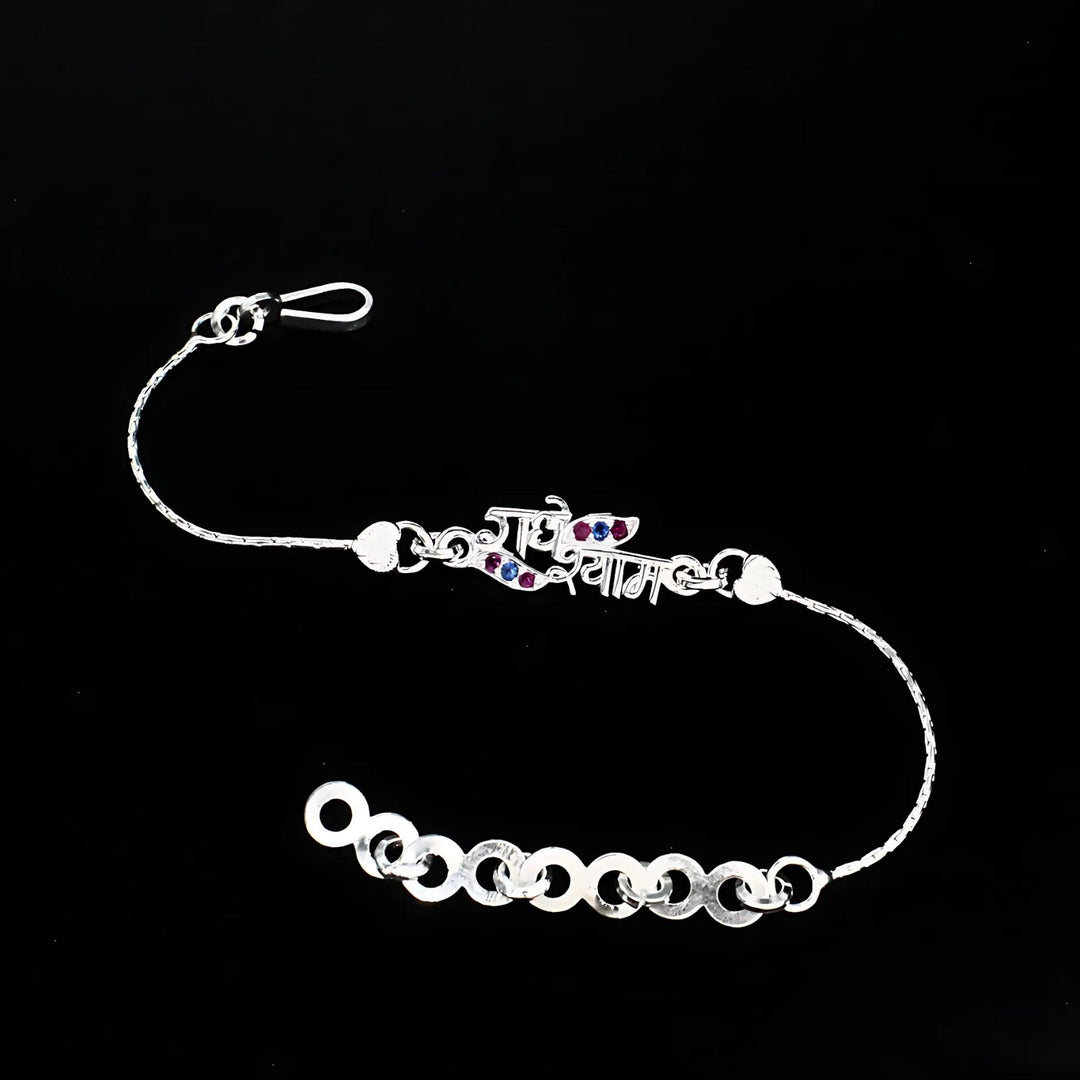 Real Silver Bracelet Blue Pink CZ amazing राधे श्याम Rakhi 6"