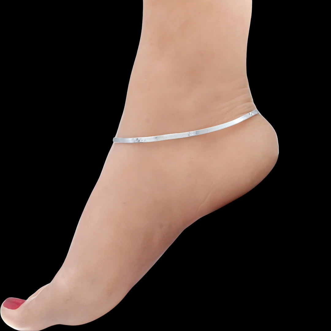 Beach Wear 925 Real Silver Women Herringbone Chain Anklet - 10 in