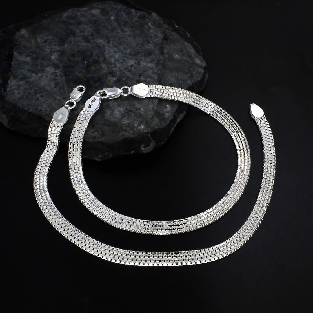 925 Real Silver Women Flat Mesh Chain Anklet - 10.3 in