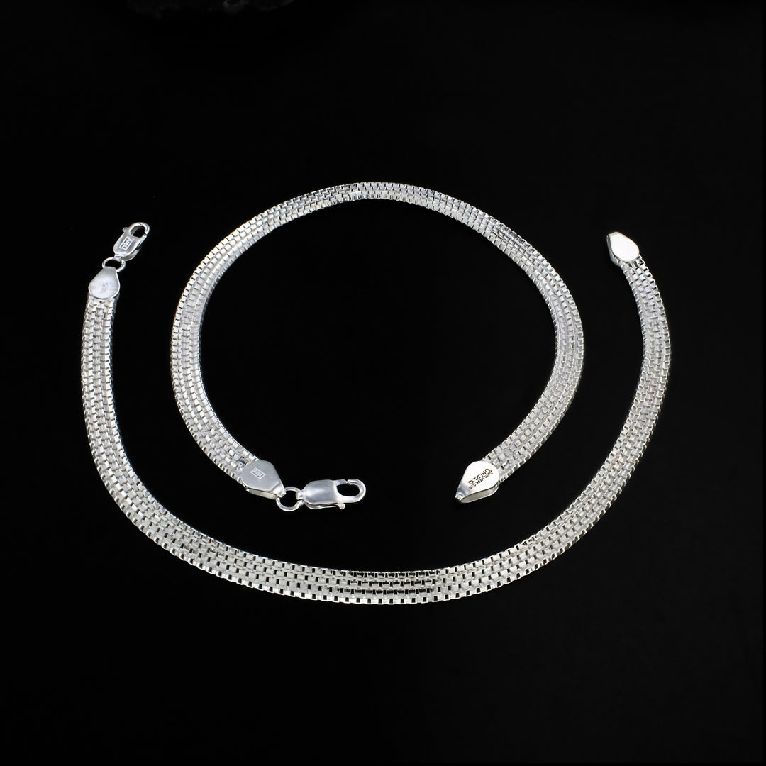 925 Real Silver Women Flat Mesh Chain Anklet - 10.3 in
