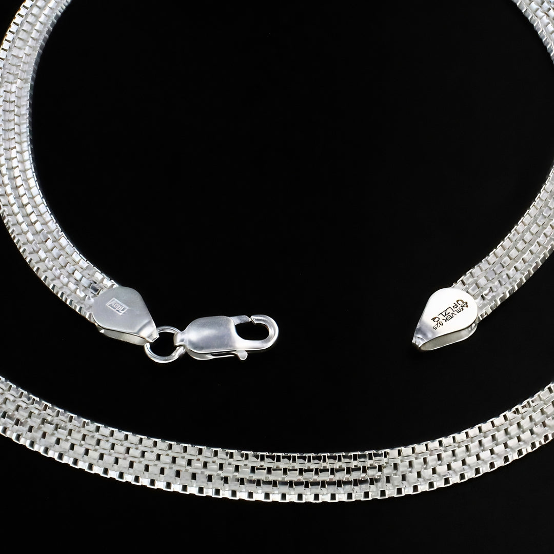 925 Real Silver Women Flat Mesh Chain Anklet - 10.3 in