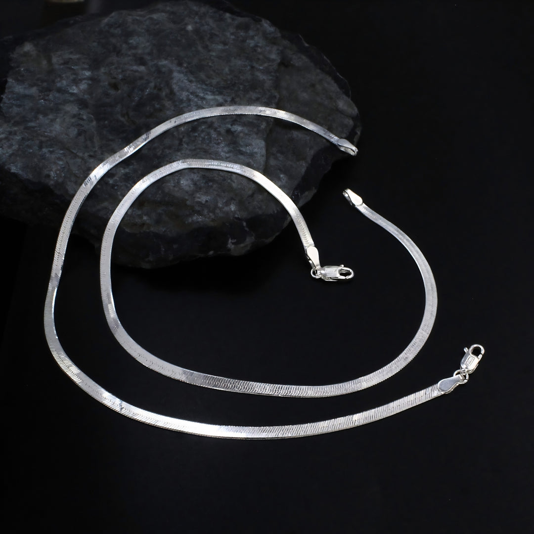 Beach Wear 925 Real Silver Women Herringbone Chain Anklet - 10 in