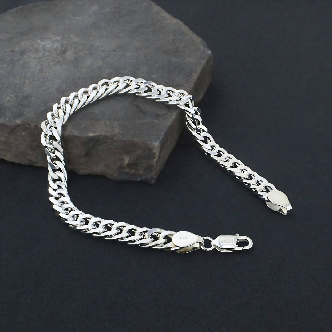 Elegant 925 Sterling Silver Curb Bracelet for Men