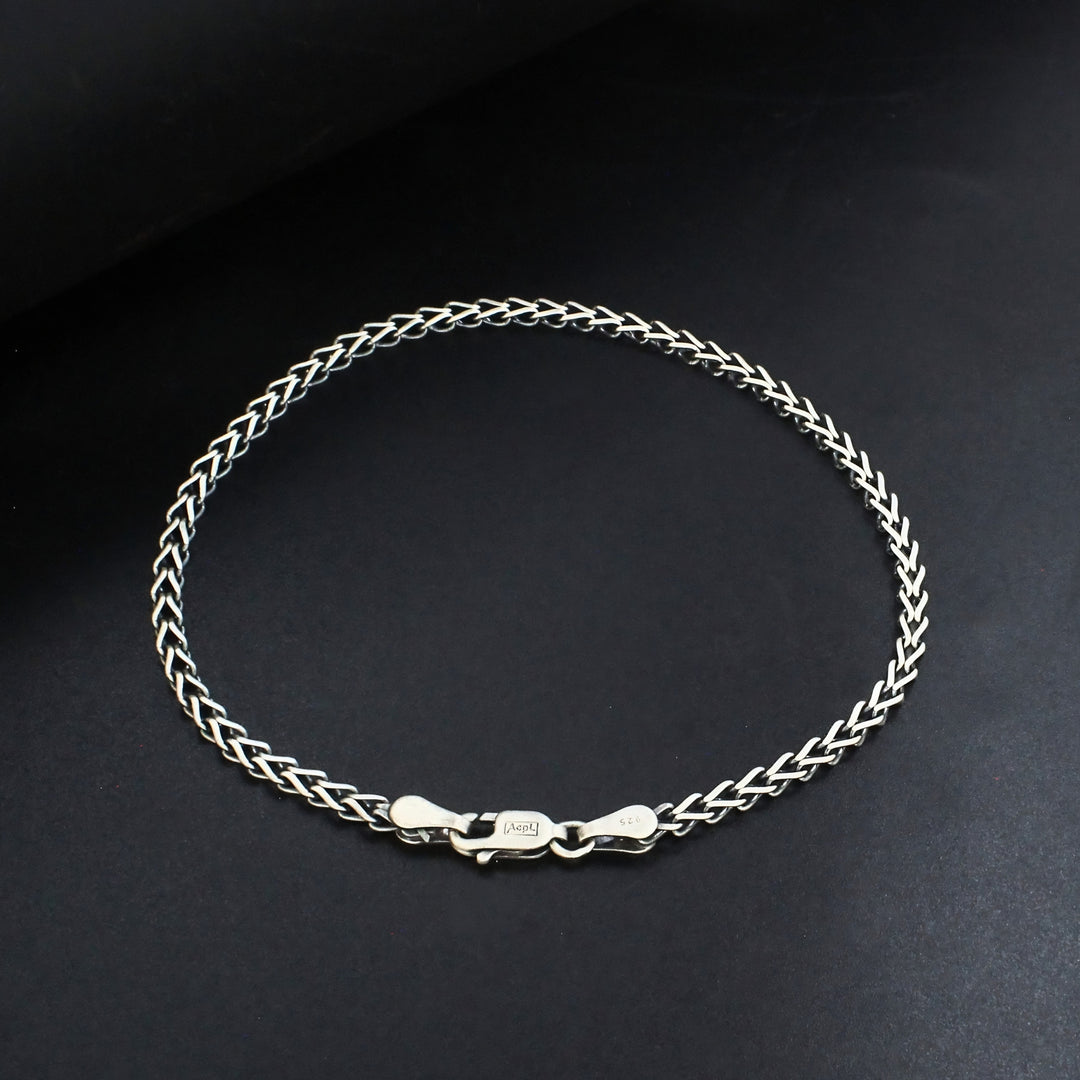 Unisex 925 Sterling Silver Luxury Spiga Chain Oxidized Bracelet