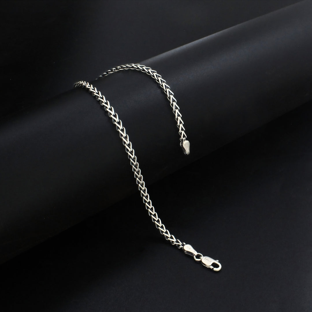Unisex 925 Sterling Silver Luxury Spiga Chain Oxidized Bracelet