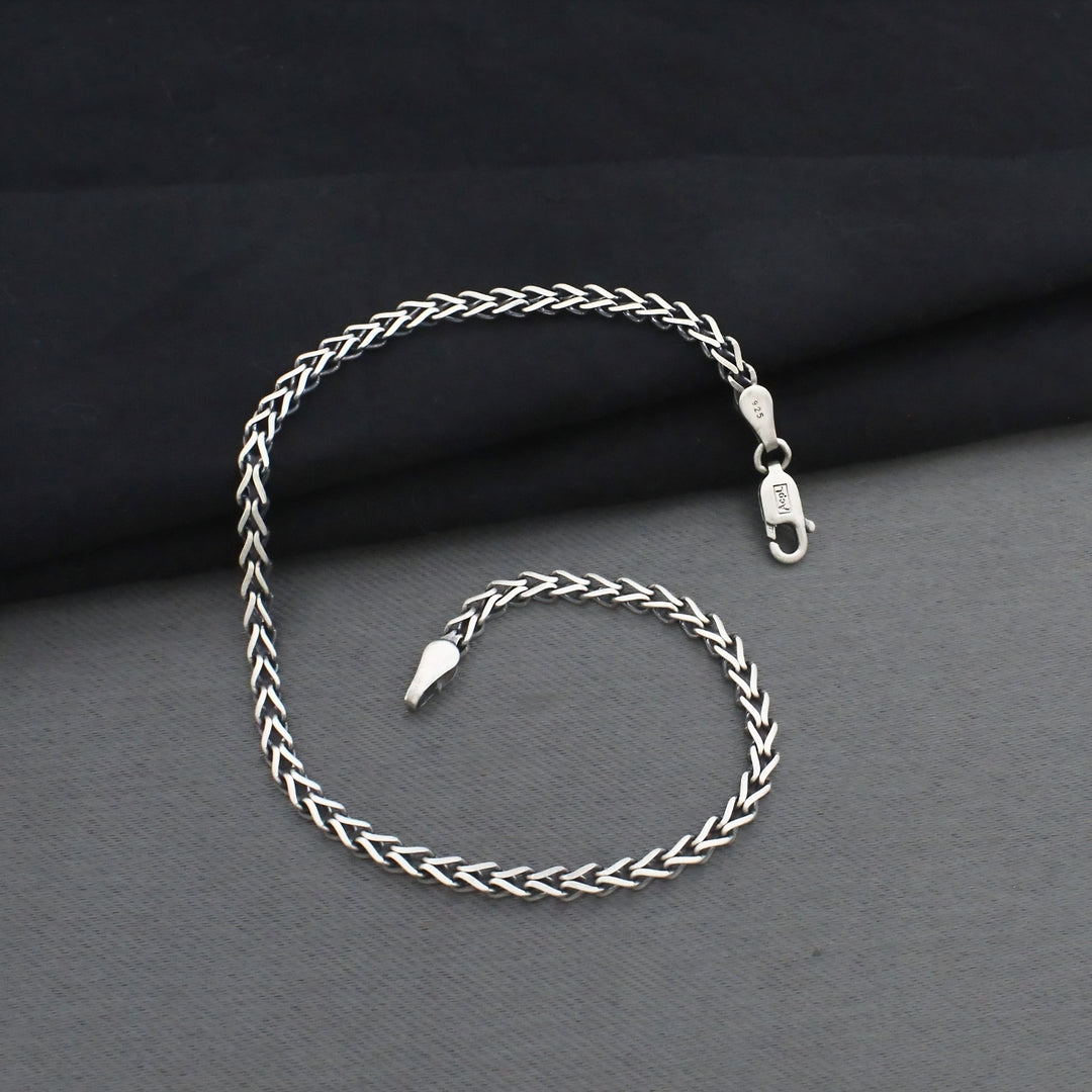 Unisex 925 Sterling Silver Luxury Spiga Chain Oxidized Bracelet