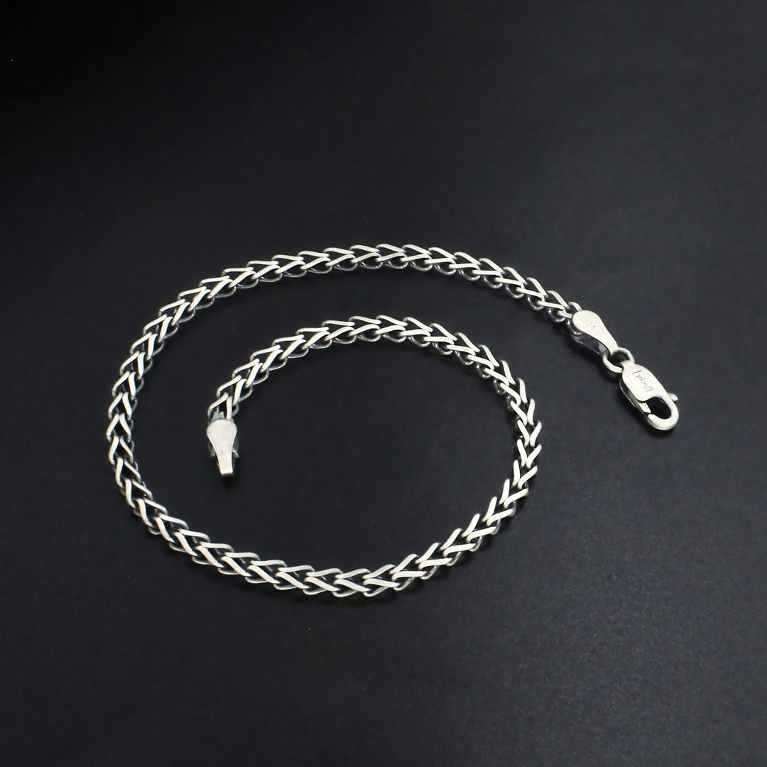 Unisex 925 Sterling Silver Luxury Spiga Chain Oxidized Bracelet