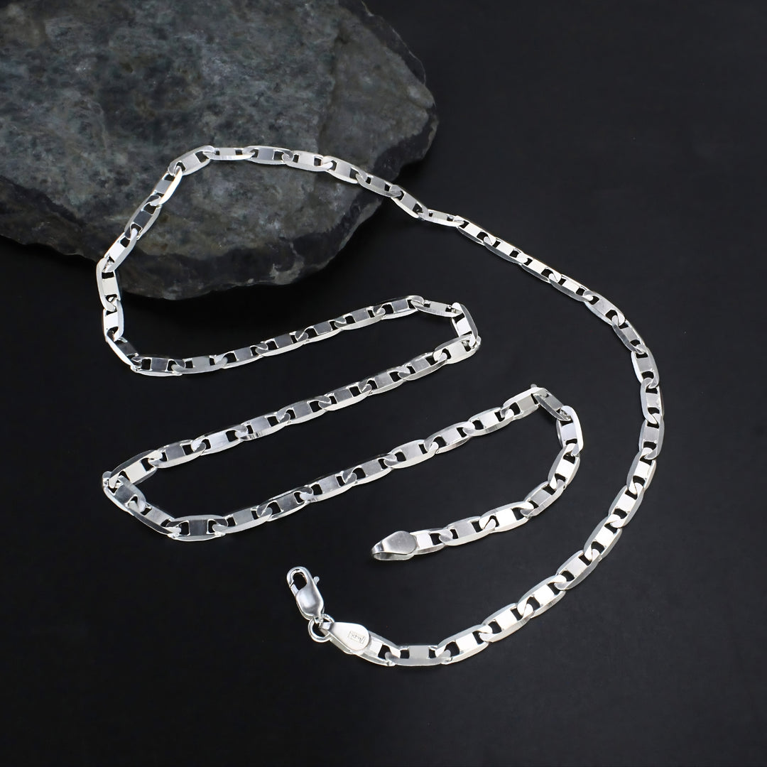 Timeless 925 Sterling Flat Mariner Link Chain - 24 inch