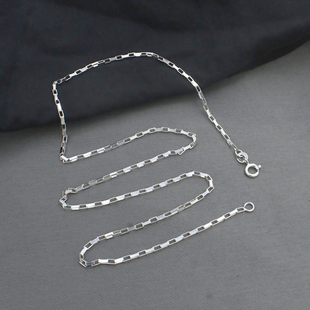 Real 925 Sterling Silver Long Box Neck Chain 18"