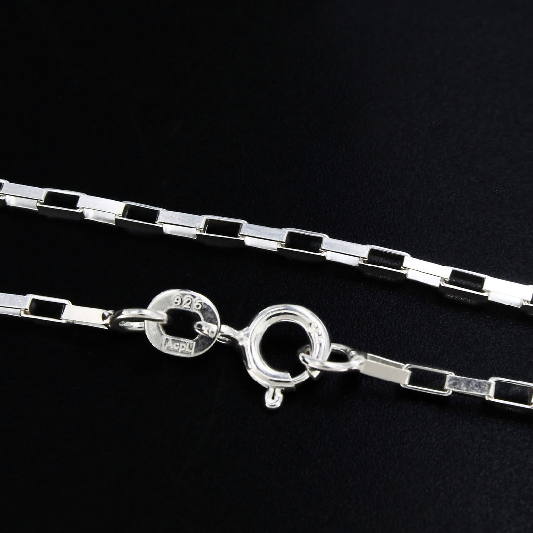 Real 925 Sterling Silver Long Box Neck Chain 18"