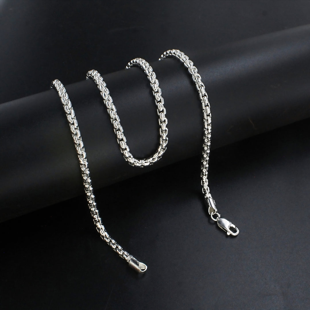 Premium Round Box Link Chain for Men – 925 Silver
