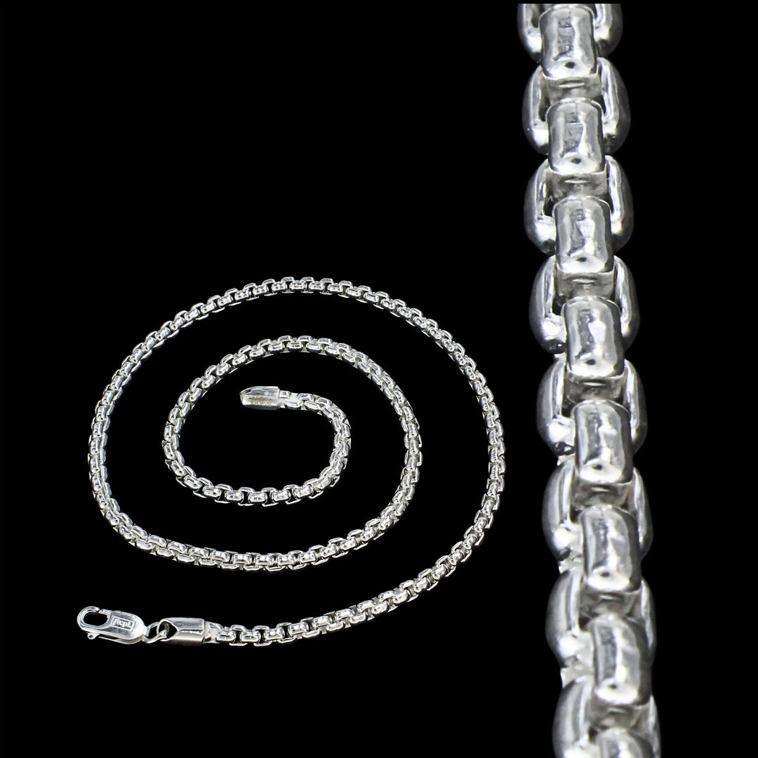 Premium Round Box Link Chain for Men – 925 Silver