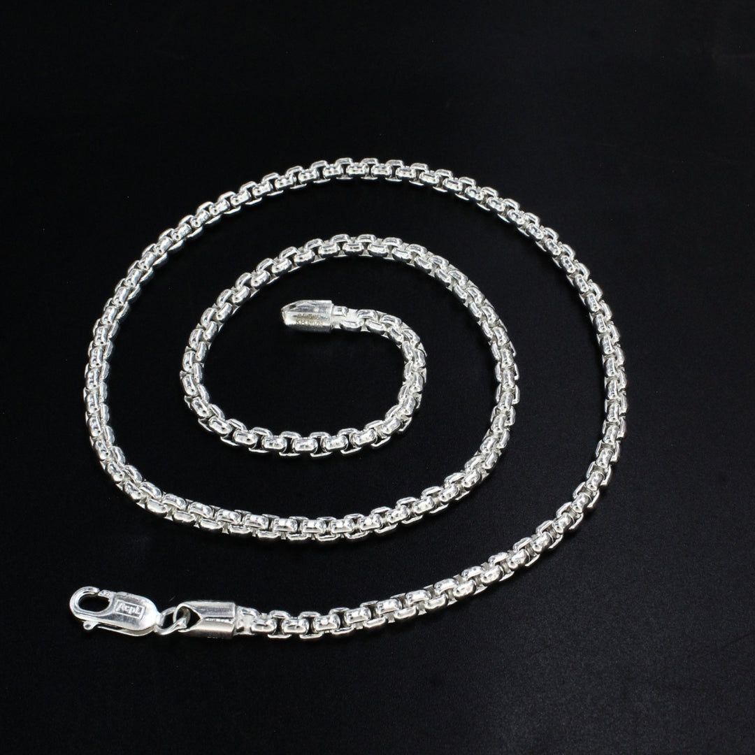 Premium Round Box Link Chain for Men – 925 Silver