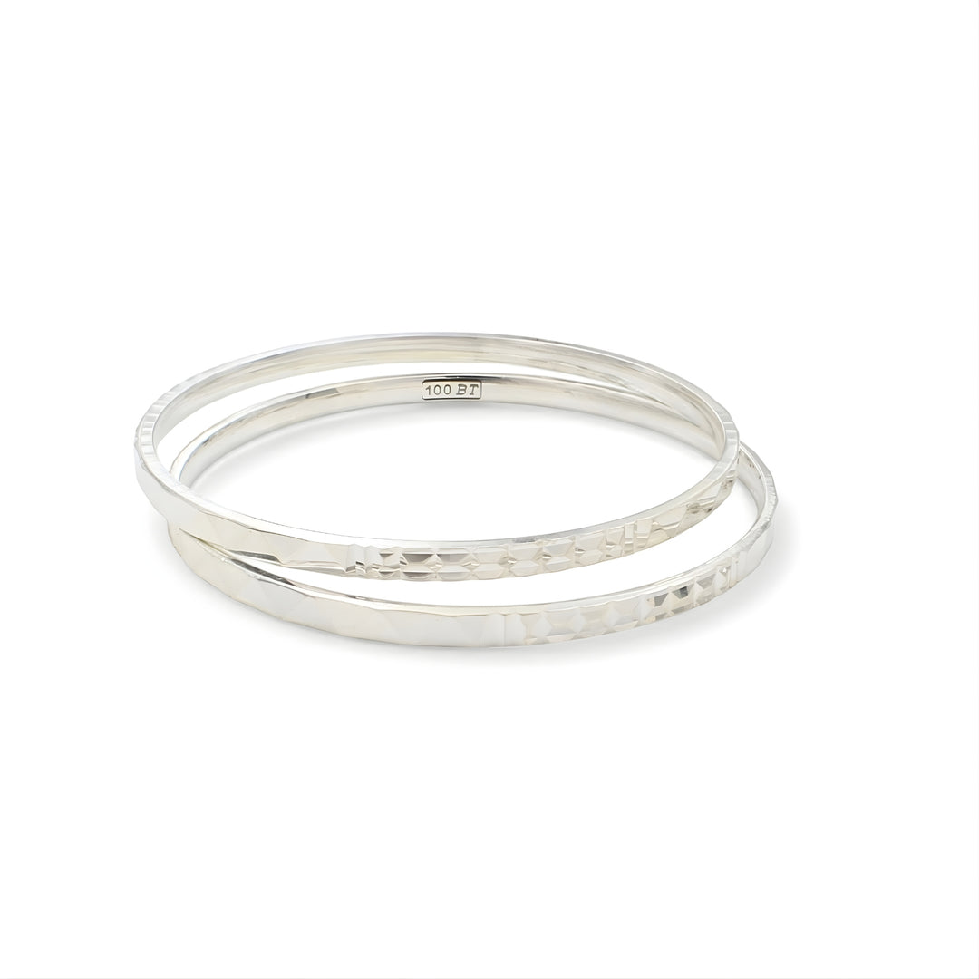 999 Pure Silver women Cultural Design Bangles Bracelet (Kangan) Pair - 6.4 CM