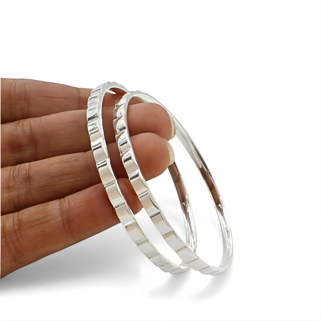 999 Pure Silver women Tills Cutting Design Bangles Bracelet (Kangan) Pair - 5.8 CM