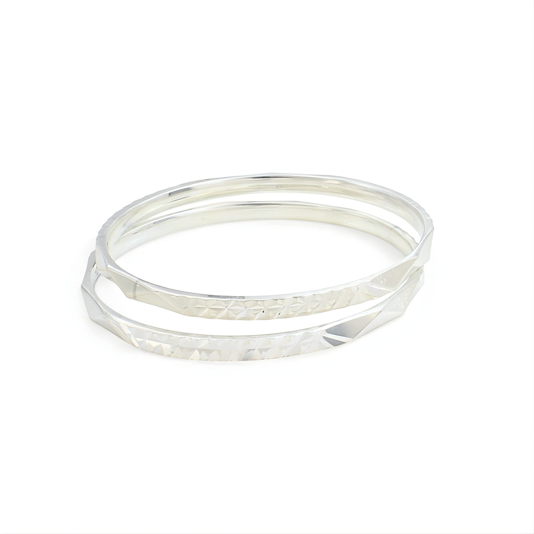 999 Pure Silver women diamond-cut Bangles Bracelet (Kangan) Pair - 5.5 CM