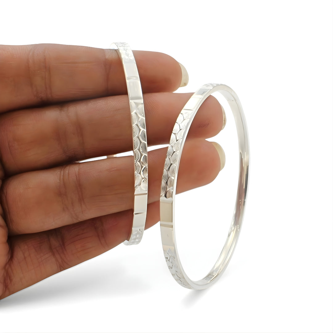 Laser Engraving 999 Pure Silver Women Bangles Bracelet (Kangan) Pair - 5.8 CM