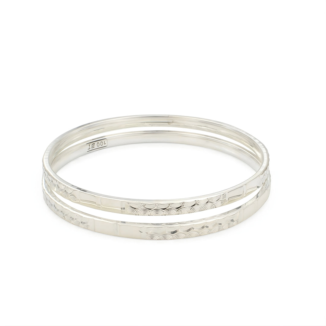 Laser Engraving 999 Pure Silver Women Bangles Bracelet (Kangan) Pair - 5.8 CM