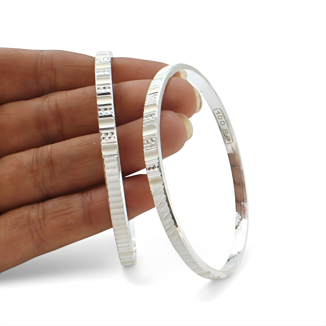 999 Pure Silver women Textured Surface Bangles Bracelet (Kangan) Pair - 6.4 CM