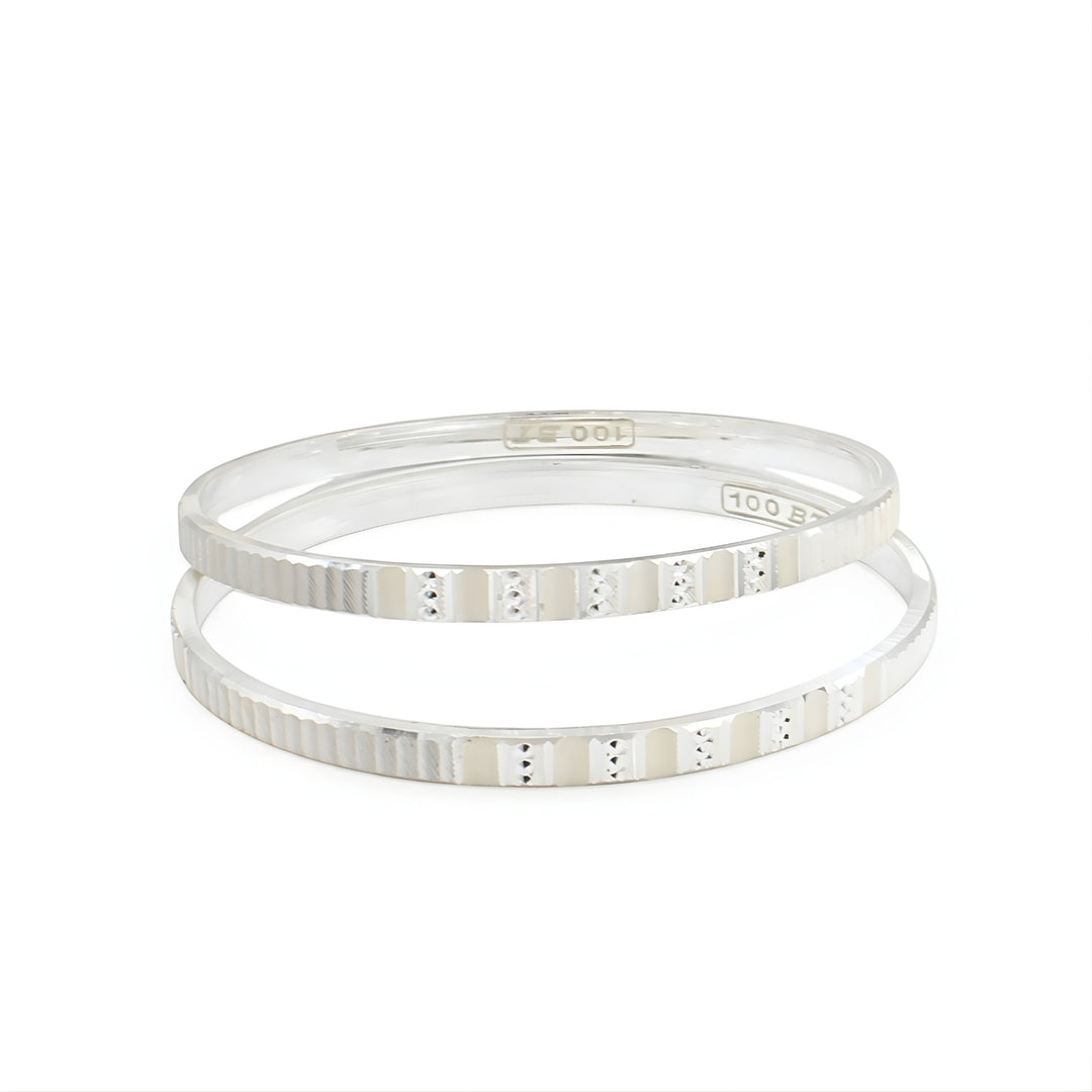 999 Pure Silver women Textured Surface Bangles Bracelet (Kangan) Pair - 6.4 CM