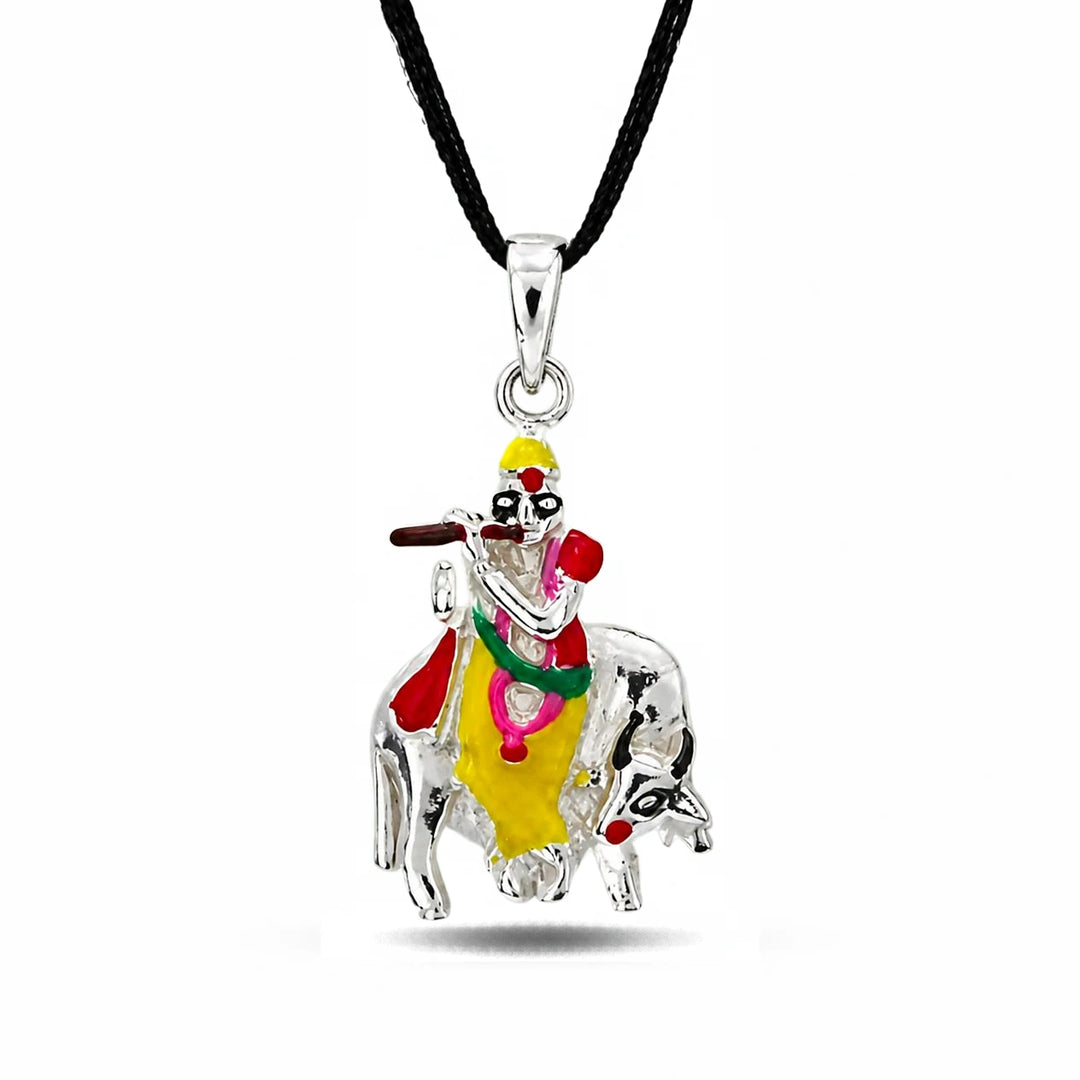 Elegant Enamel Krishna Ji 925 Sterling Silver Pendant